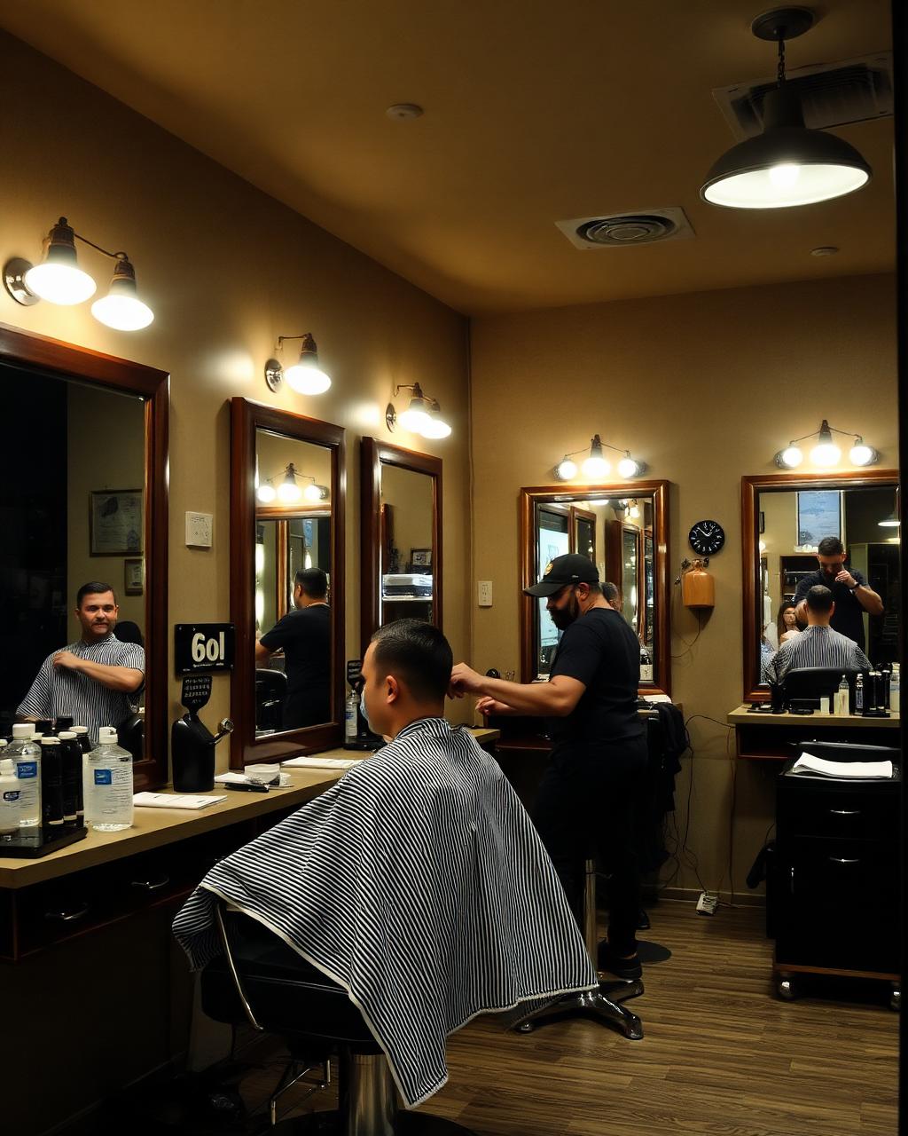 Interior de una barbería en Poblenou, Barcelona, durante un corte de pelo