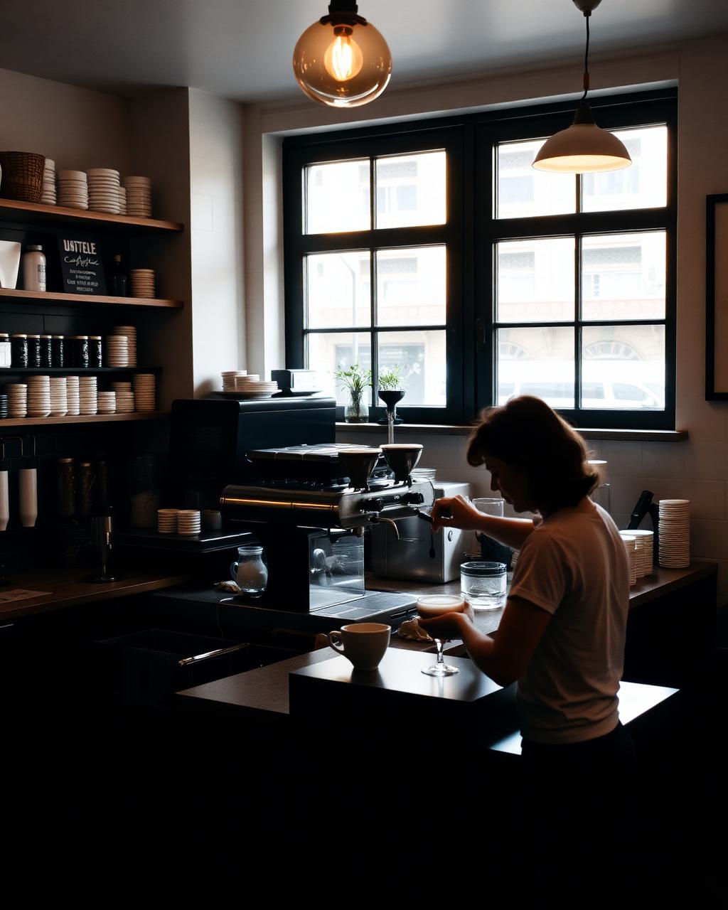 Barista preparando un café en una cafetería de especialidad en Barcelona