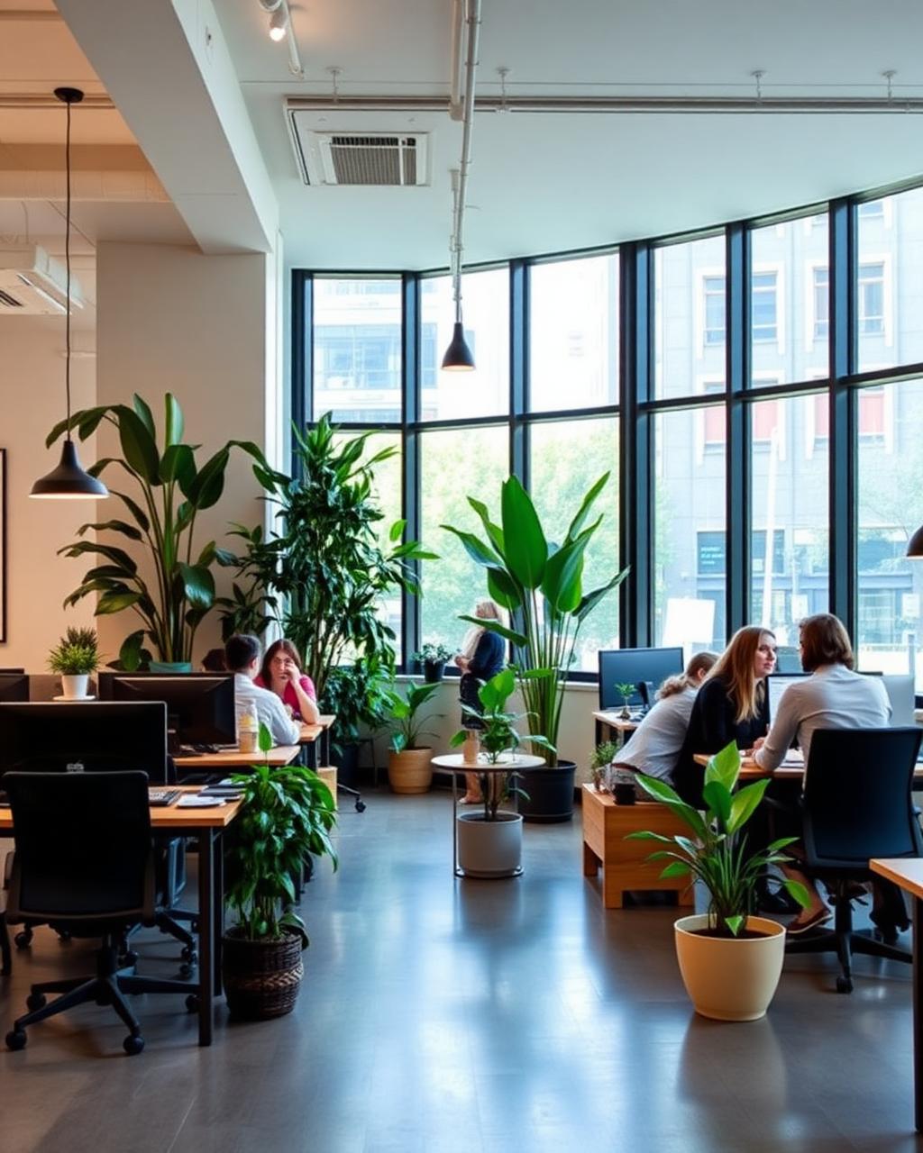 Espacio de coworking en Barcelona con equipo trabajando junto a grandes ventanales